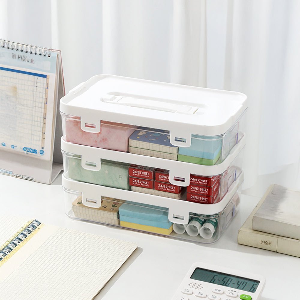 透明疊疊手提收納盒|小物一目了然・桌面整齊不卡卡