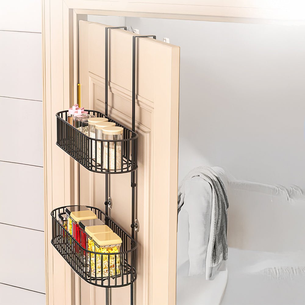 門後置物架|免釘免鑽安裝簡單,雙層鐵框+掛勾設計,浴室廚房臥室皆適用,讓門後空間秒變高效收納牆|上手家居