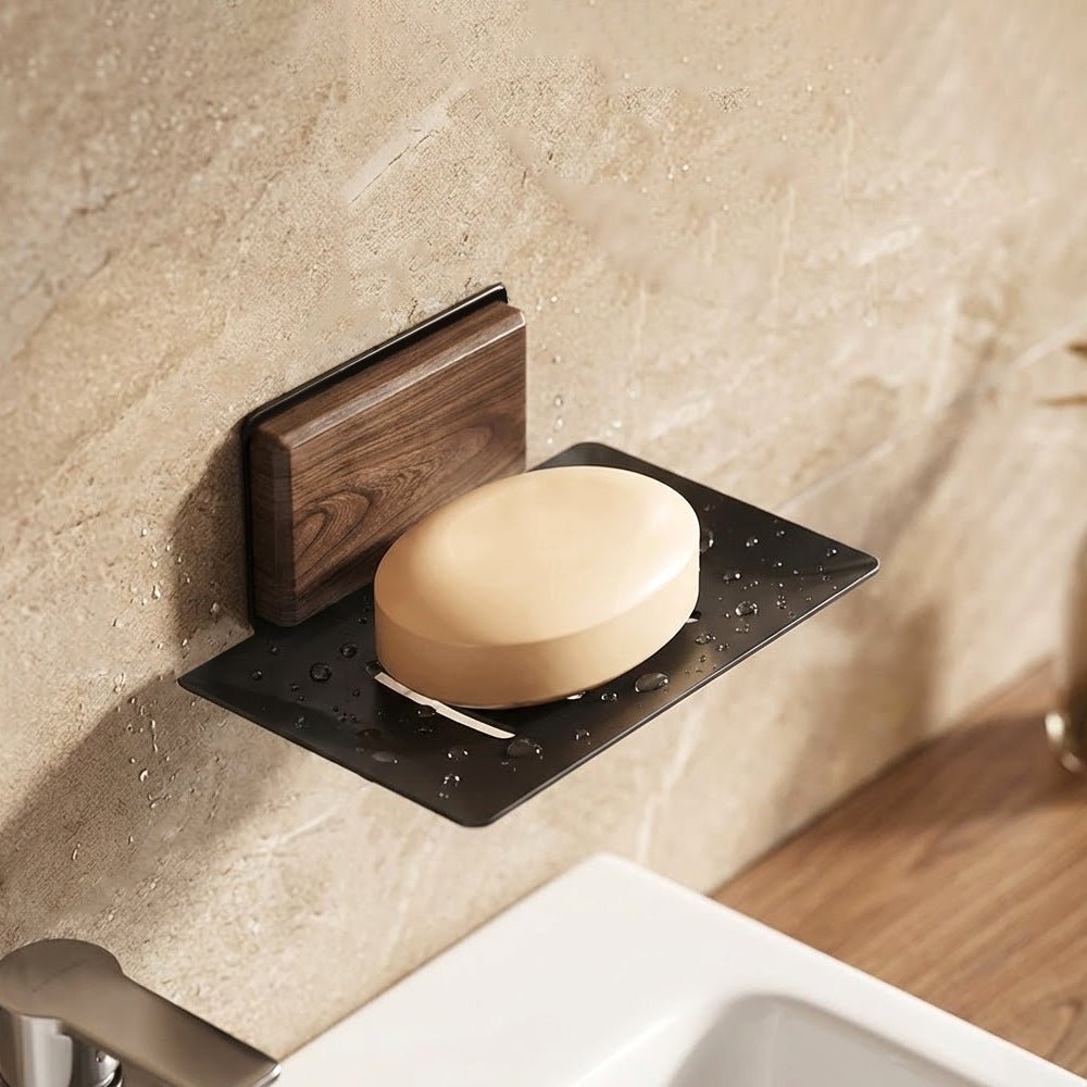木紋瀝水肥皂架|免打孔壁掛設計,洗手台乾爽不積水