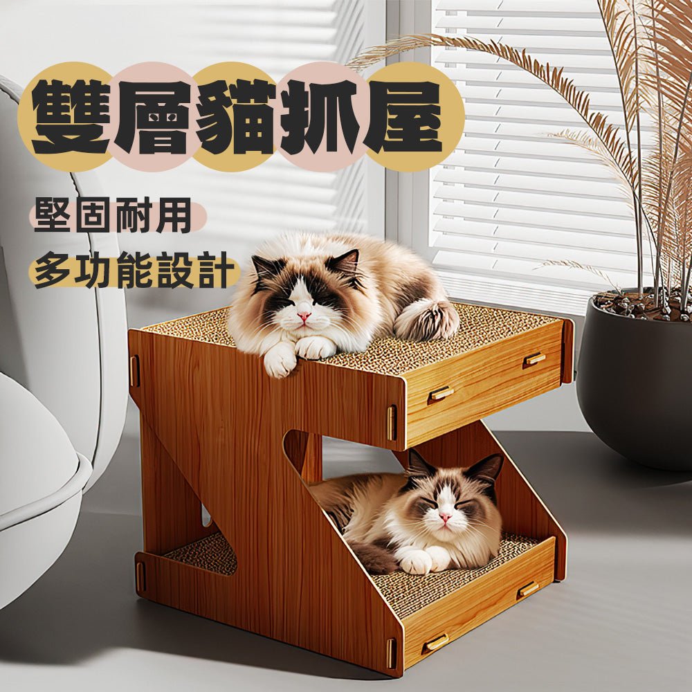 雙層貓抓屋|上下可窩可抓,兩隻貓也不搶位置