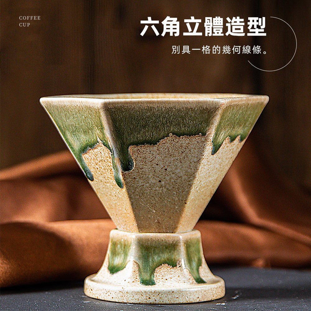 六角陶瓷咖啡杯 170ml|幾何立體造型・圓潤手柄好握・高溫燒製質感上桌