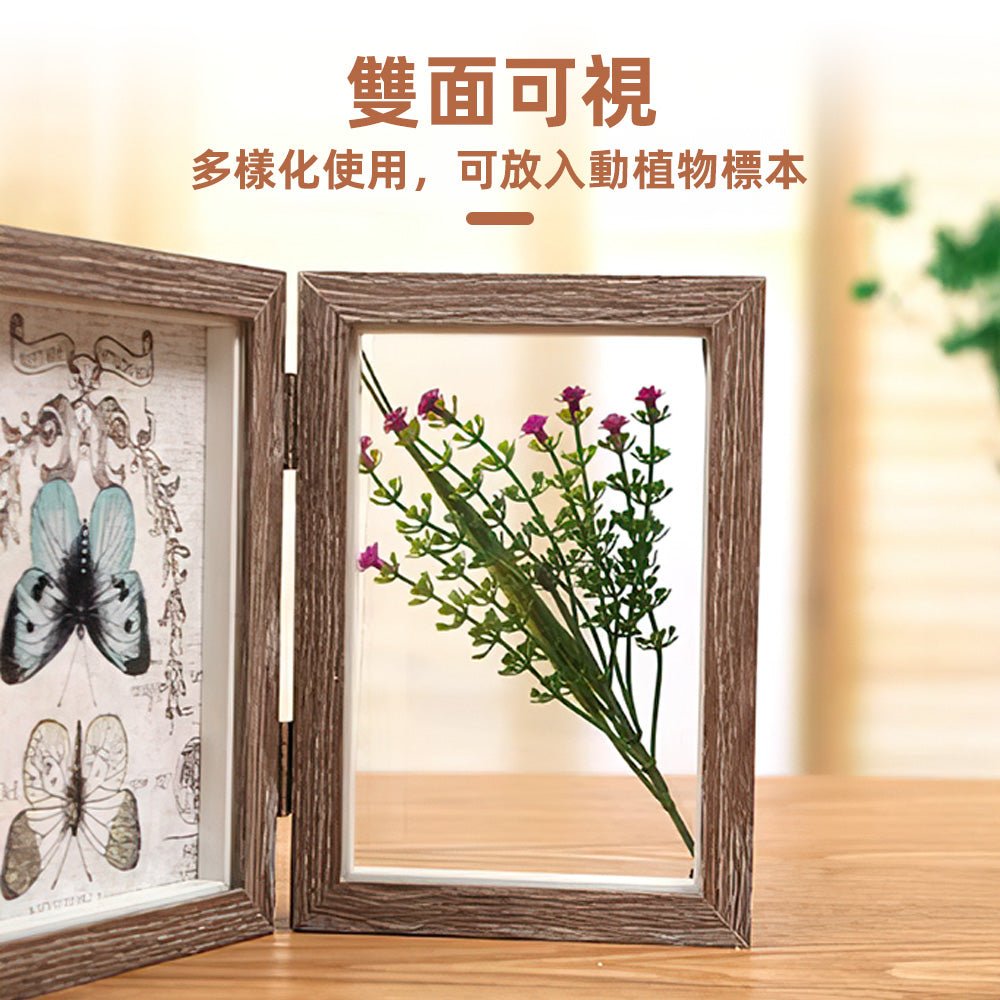 三折相框 6吋|雙面透明木質相框・三折設計展示框・可摺疊相框