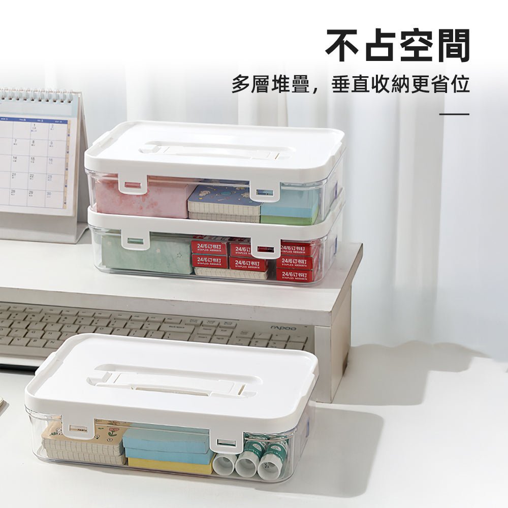透明疊疊手提收納盒|小物一目了然・桌面整齊不卡卡