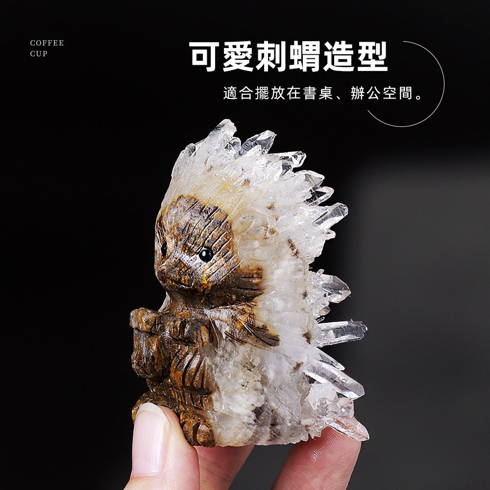 刺蝟白水晶簇|天然水晶手雕造型・桌上淨化擺件・可愛刺蝟造型不佔空間 |上手家居