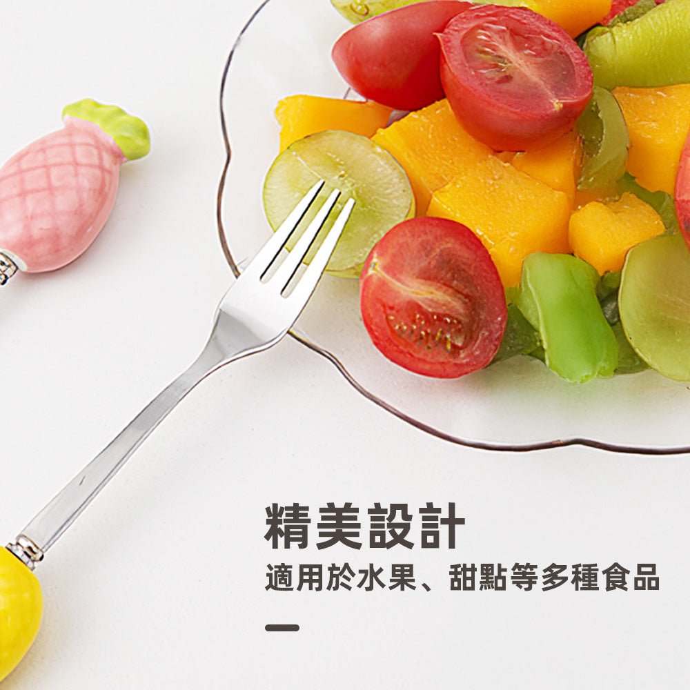 陶瓷水果叉 6件組|手工蔬果造型叉柄・304不鏽鋼叉頭・附收納罐整齊不凌亂