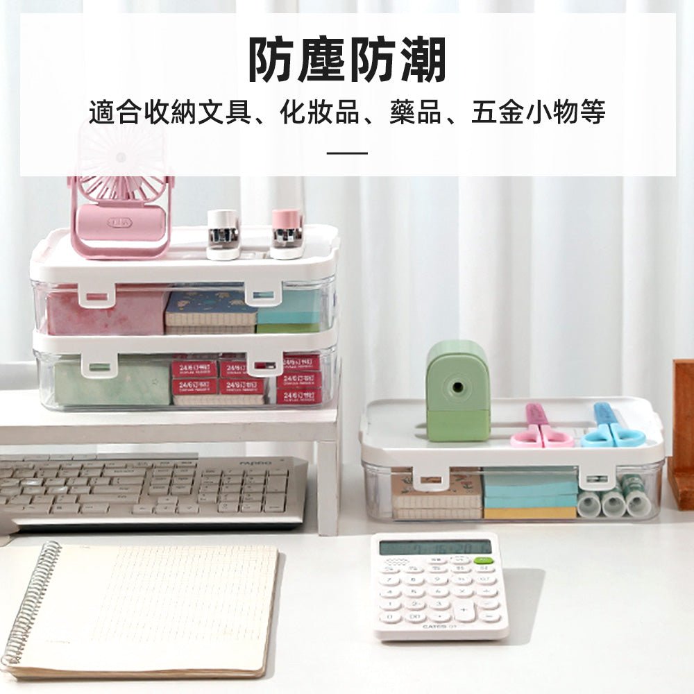 透明疊疊手提收納盒|小物一目了然・桌面整齊不卡卡