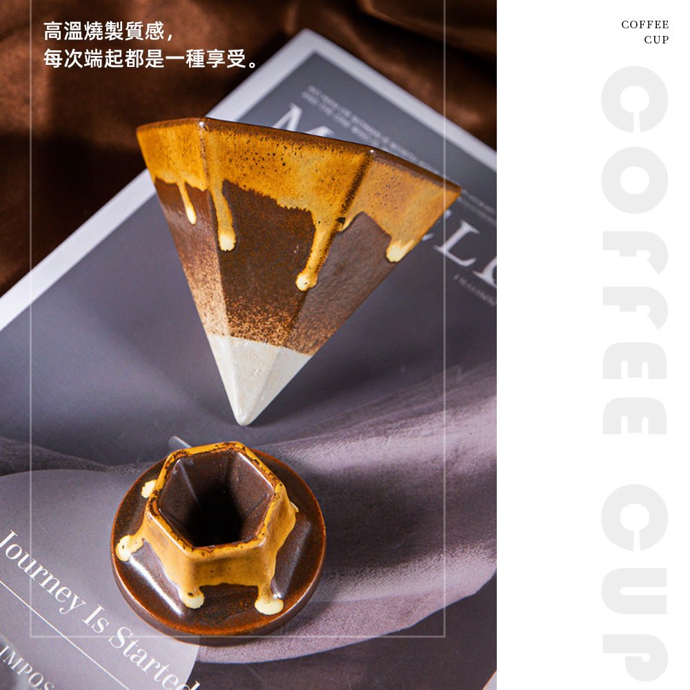 六角陶瓷咖啡杯 170ml|幾何立體造型・圓潤手柄好握・高溫燒製質感上桌