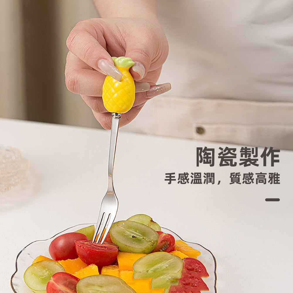 陶瓷水果叉 6件組|手工蔬果造型叉柄・304不鏽鋼叉頭・附收納罐整齊不凌亂