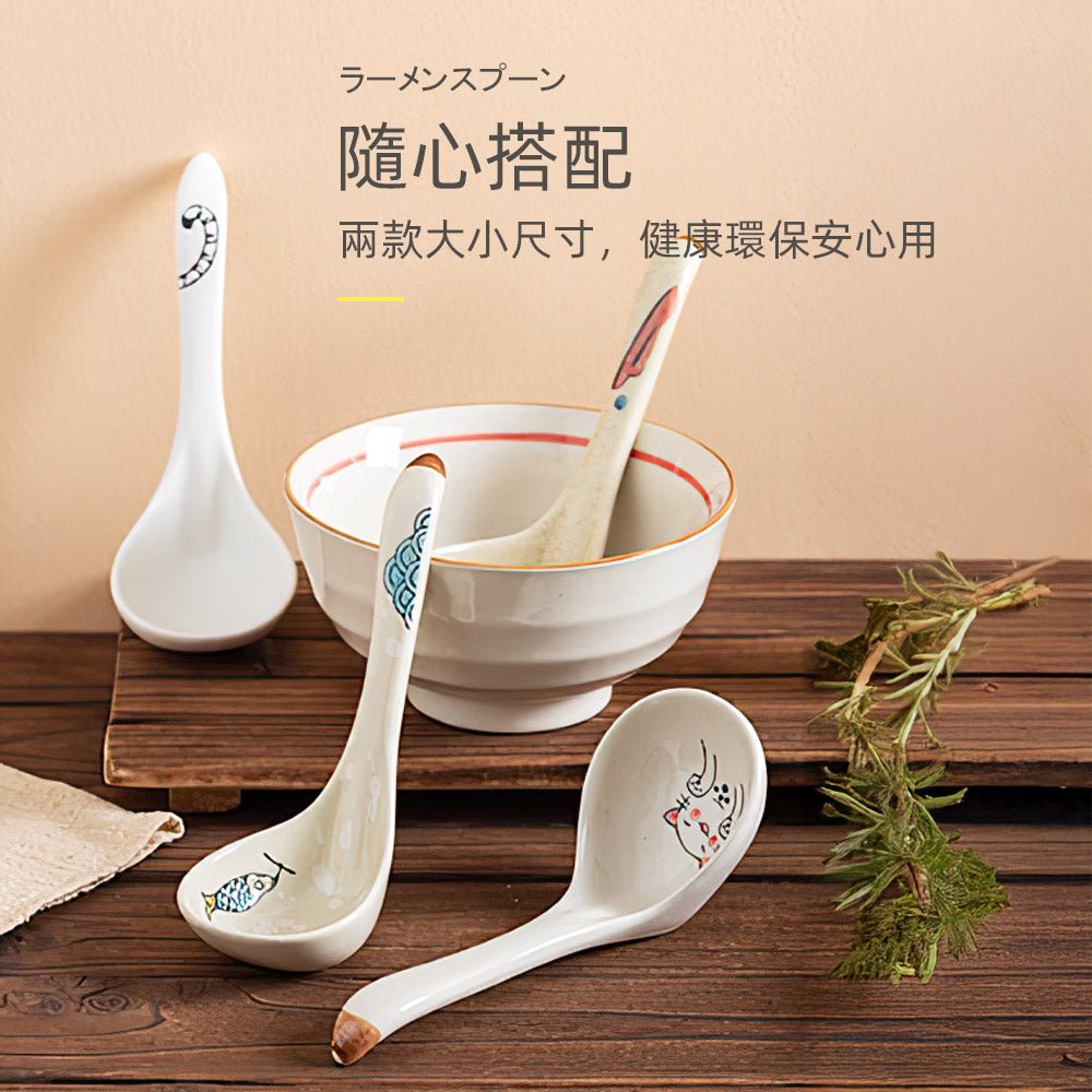 日式拉麵湯匙 2入組|釉下彩陶瓷工藝・勺面深圓不卡料・長柄防燙好握不滑手