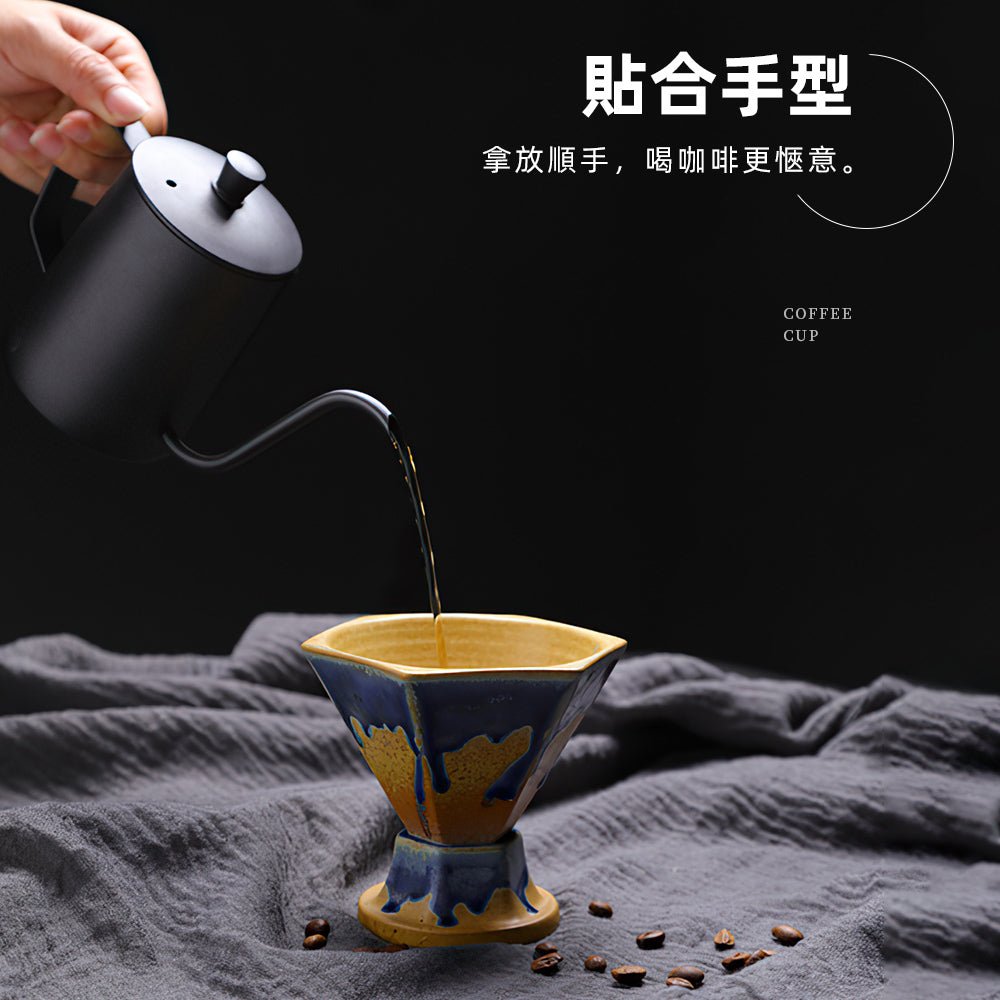 六角陶瓷咖啡杯 170ml|幾何立體造型・圓潤手柄好握・高溫燒製質感上桌