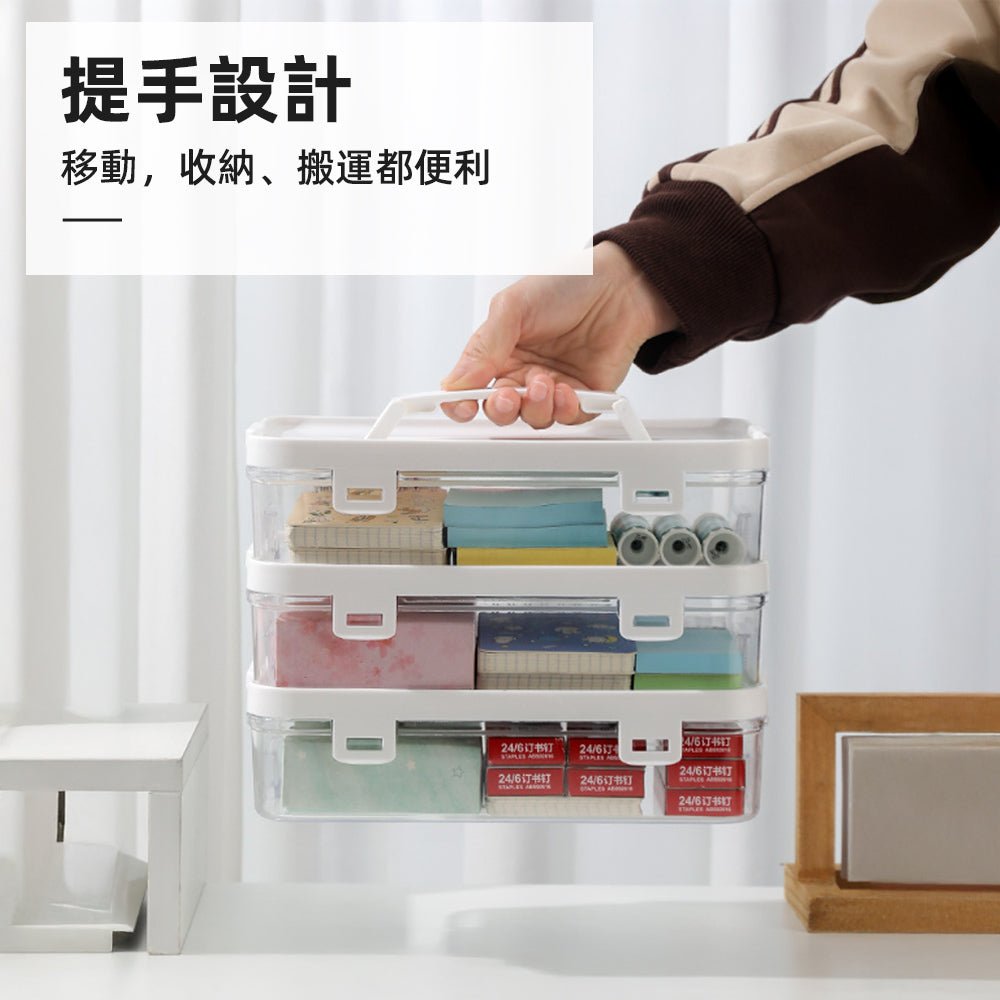 透明疊疊手提收納盒|小物一目了然・桌面整齊不卡卡