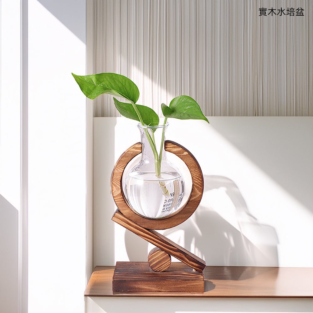 實木水培盆 口徑3cm|天然木座溫潤質感・適配小型水耕植物・桌上綠意擺飾首選