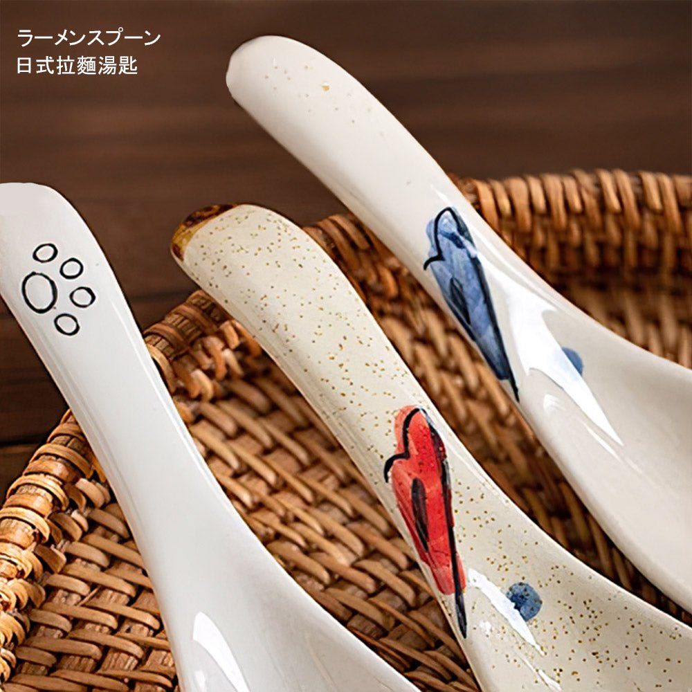 日式拉麵湯匙 2入組|釉下彩陶瓷工藝・勺面深圓不卡料・長柄防燙好握不滑手