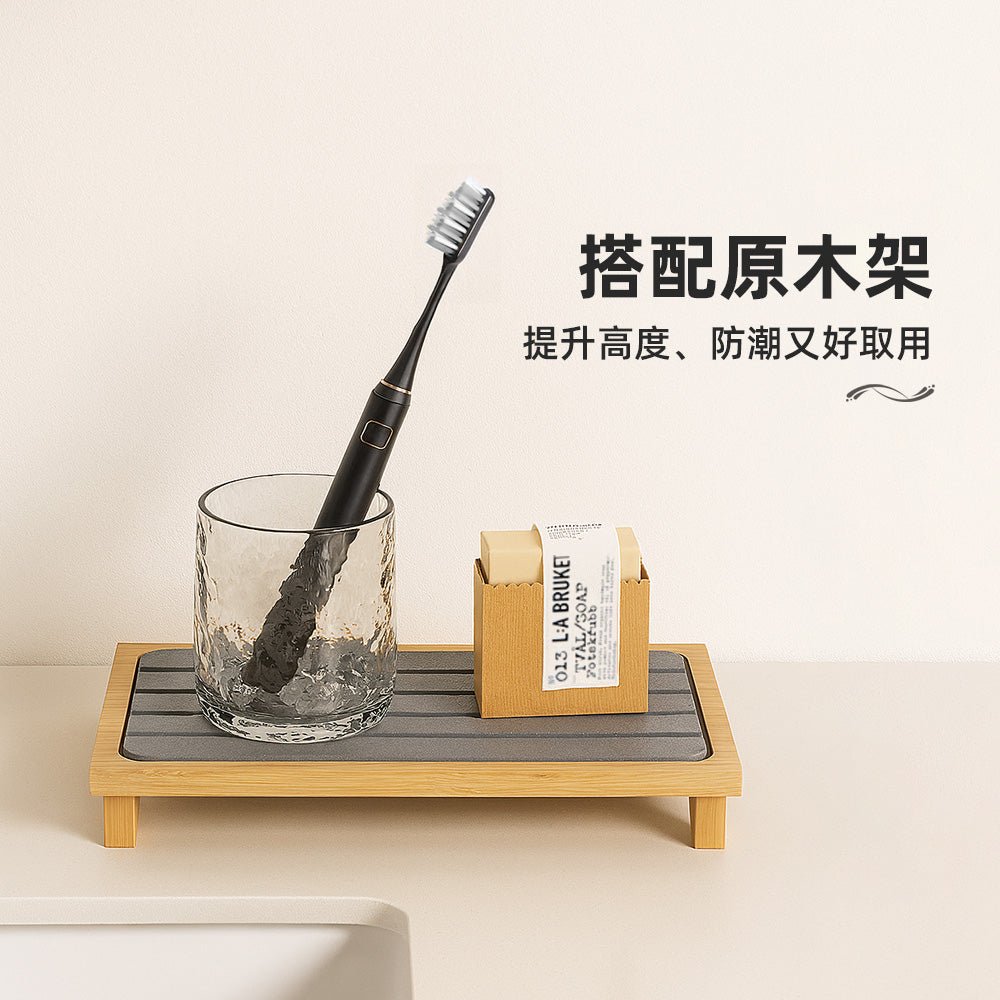 木架矽藻土吸水墊|小空間防潮收納・洗手台檯面更清爽