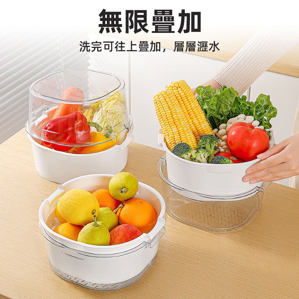 三層疊加洗菜籃|火鍋食材分層收納・洗後直放桌上・省空間不滴水 |上手家居