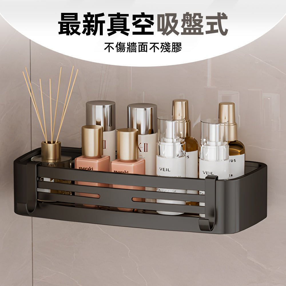 太空鋁吸盤浴室架|免釘免鑽秒貼牆.收納洗沐不再東倒西歪