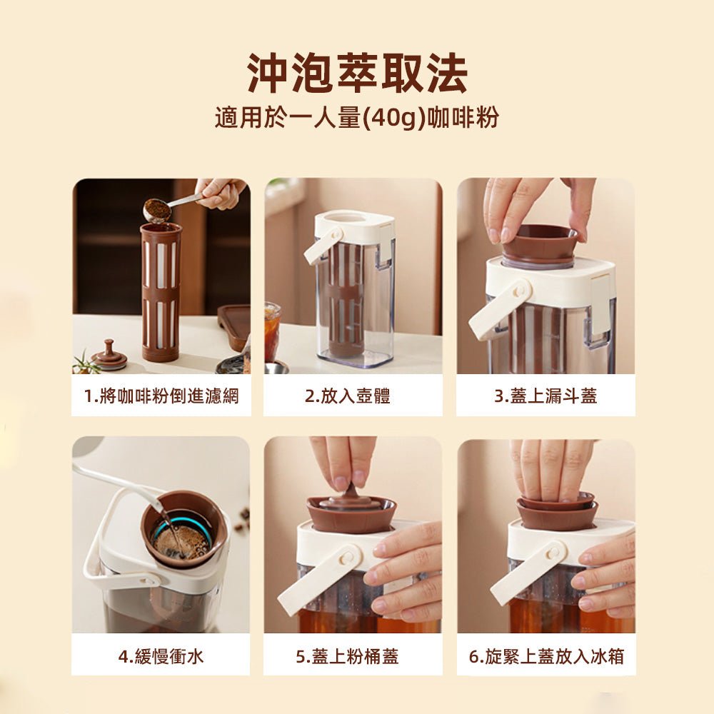 冷萃冷水壺|大容量附提把・濾粉筒可拆清洗