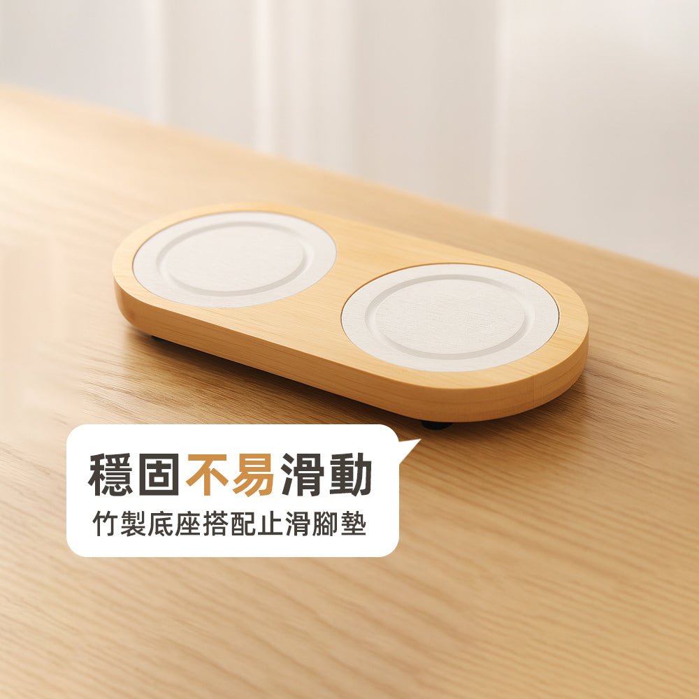 雙杯座硅藻土吸水墊|竹木質感搭配吸水石・桌面乾爽整潔更有質感