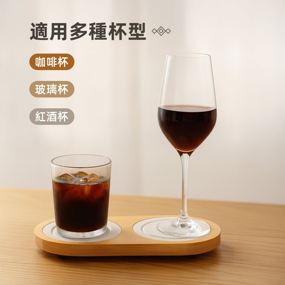 雙杯座硅藻土吸水墊|竹木質感搭配吸水石・桌面乾爽整潔更有質感