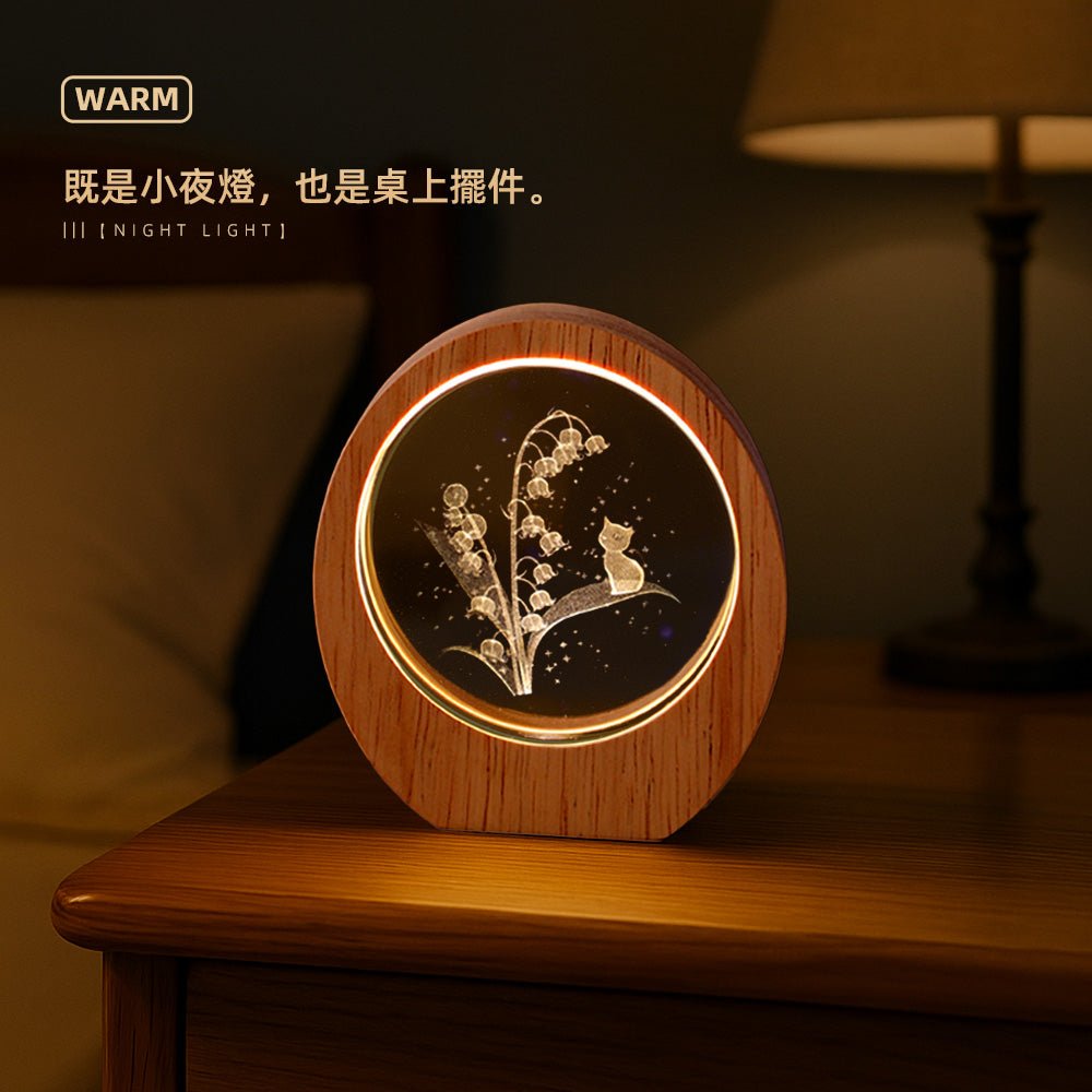 鈴蘭貓語小夜燈|木紋暖光・安靜陪你入睡
