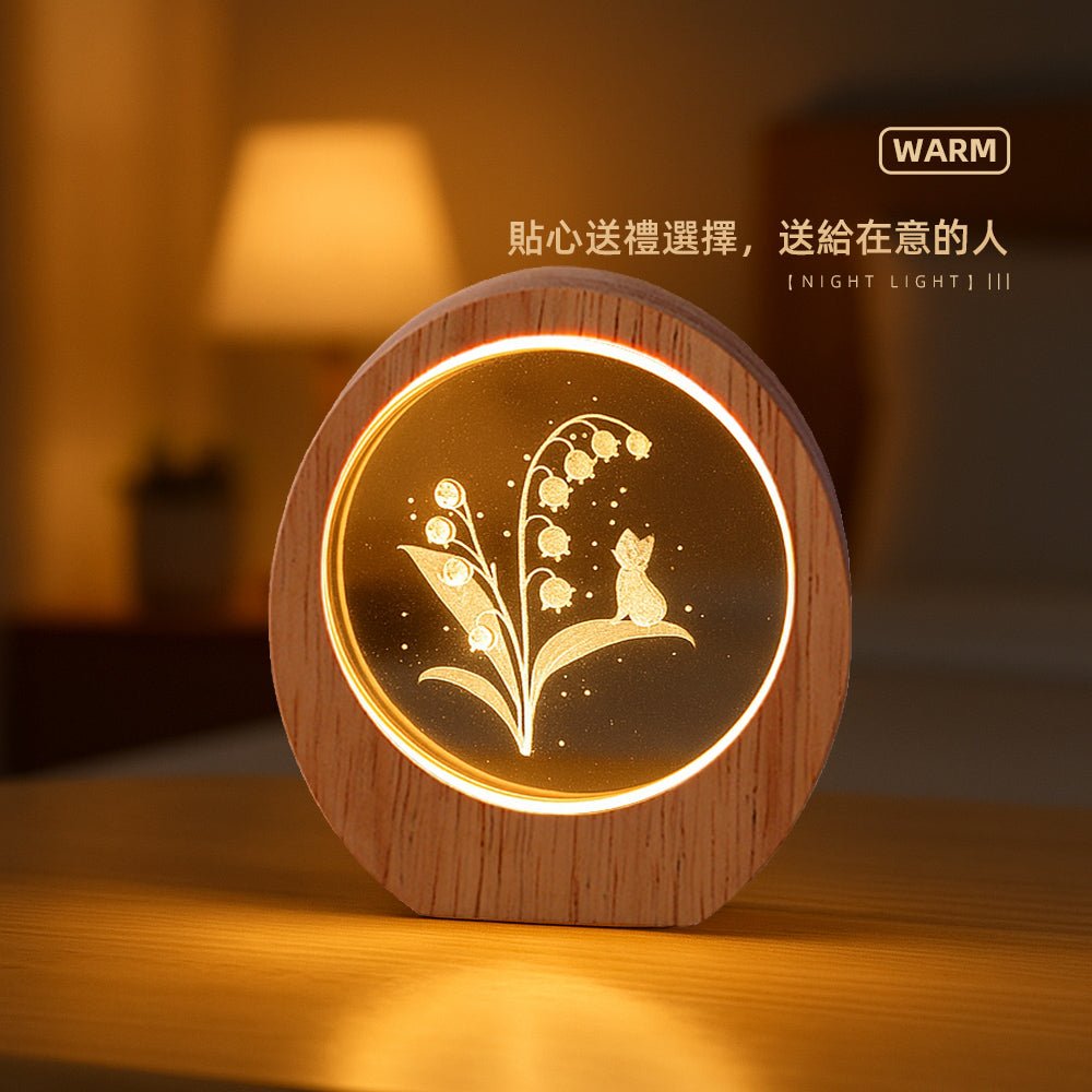 鈴蘭貓語小夜燈|木紋暖光・安靜陪你入睡