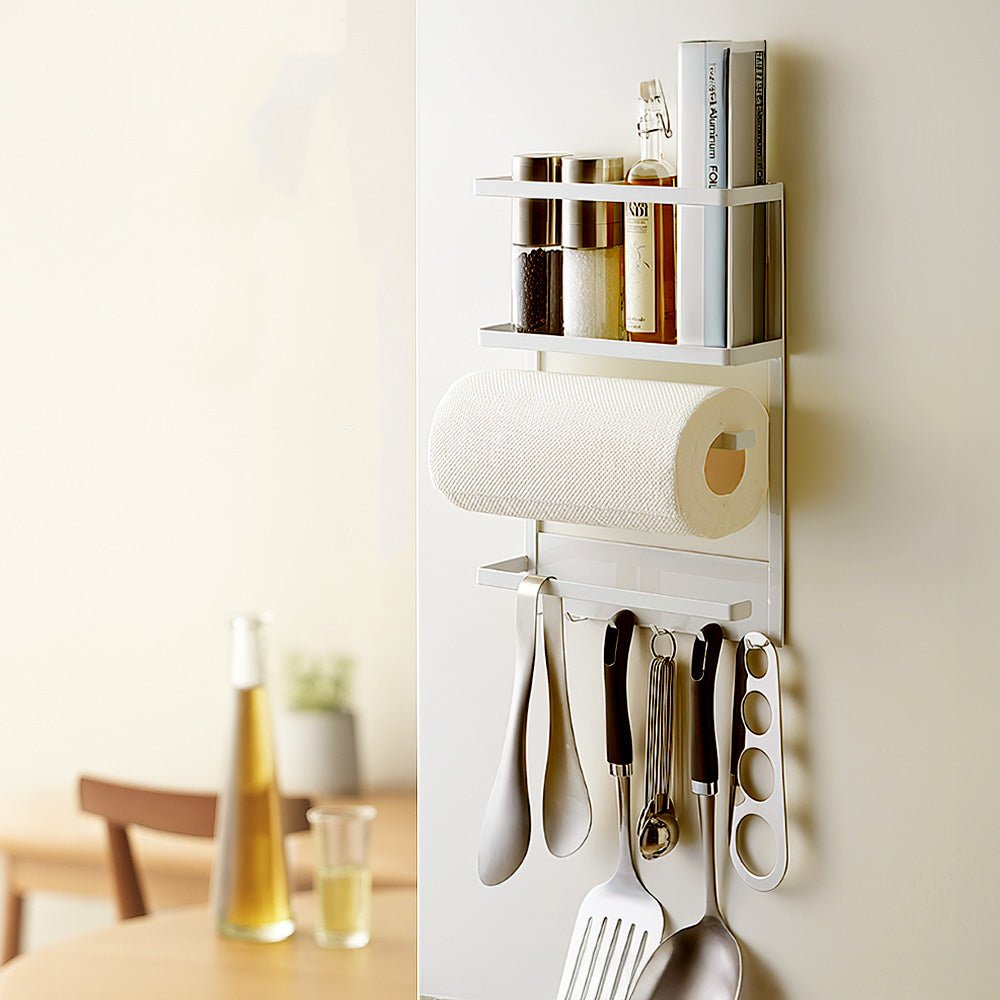 日系磁吸置物架|強力磁吸設計・分層收納調味與紙巾・打造整潔俐落廚房