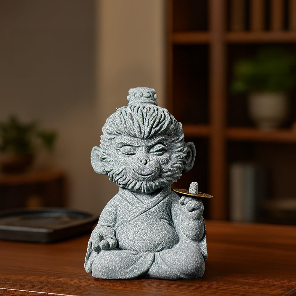招財玉龍風水擺件|青砂石質感・指尖古錢聚財開運・茶寵/書桌/玄關皆宜