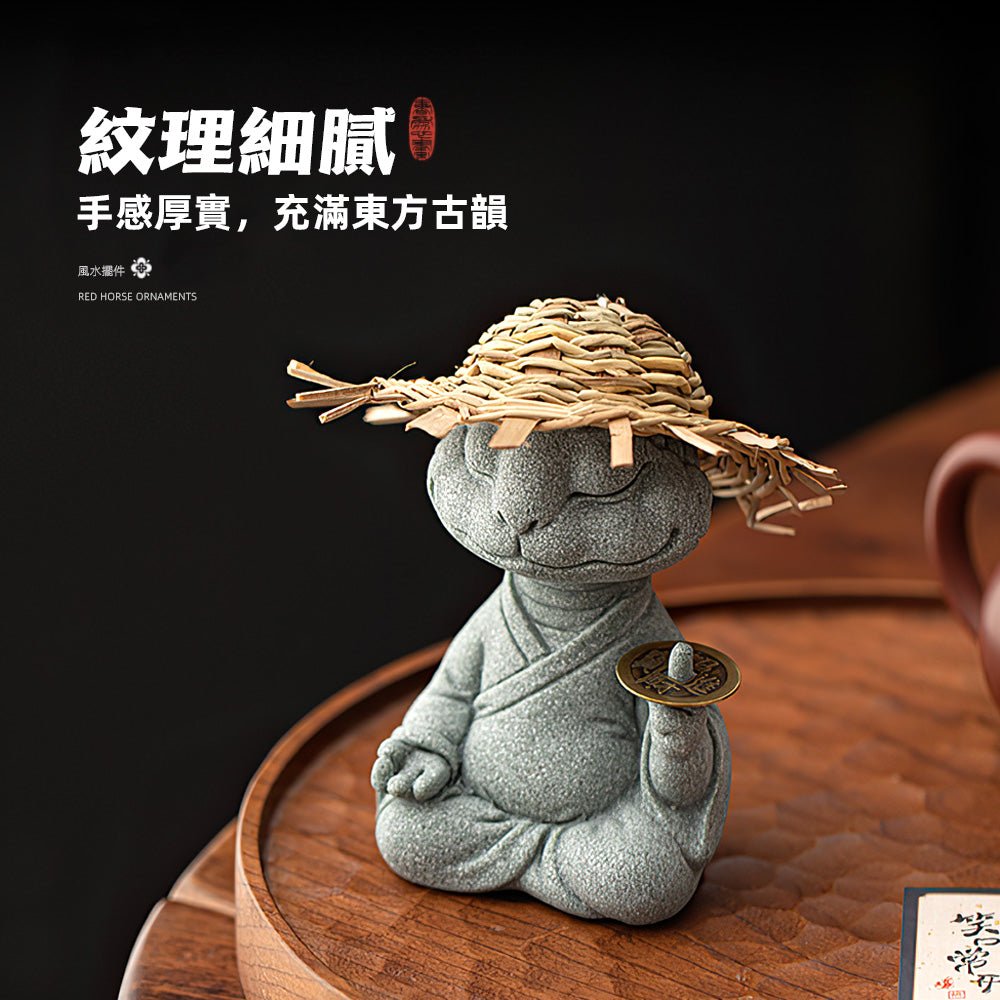 招財玉龍風水擺件|青砂石質感・指尖古錢聚財開運・茶寵/書桌/玄關皆宜