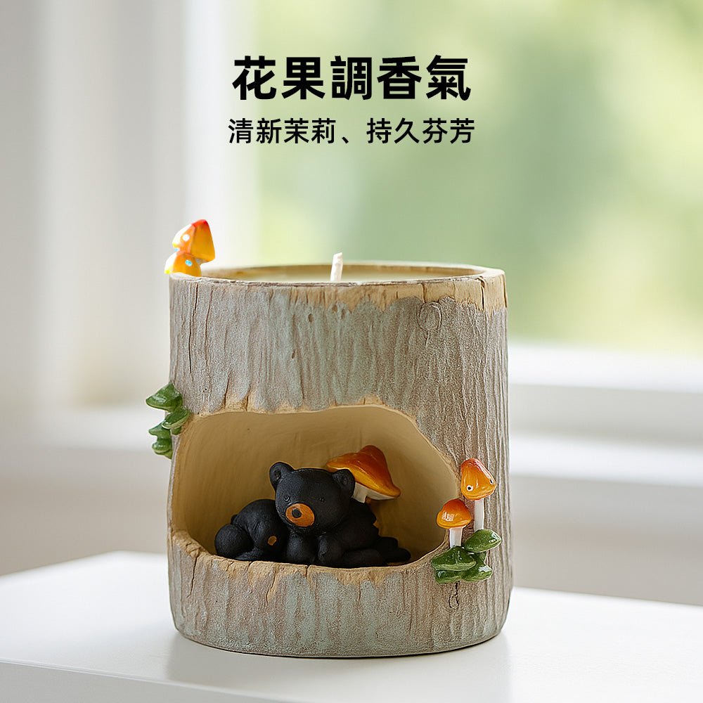 樹洞香氛蠟燭|小熊樹洞造景・天然大豆蠟少煙無異味・白茉莉薄荷花果調・溫暖光影營造居家氛圍|上手家居