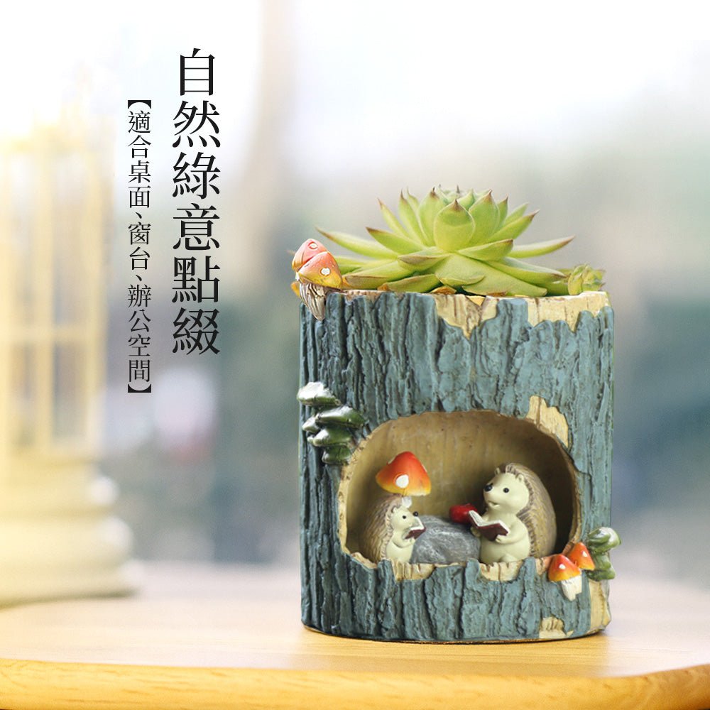 刺蝟造型多肉植物盆栽|療癒桌面小植栽・手工森林風綠意點綴