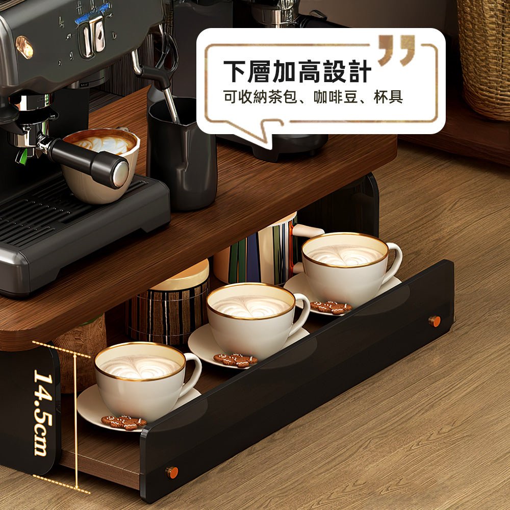 木紋桌上收納盒|抽屜滑軌設計・咖啡角落更整齊有序
