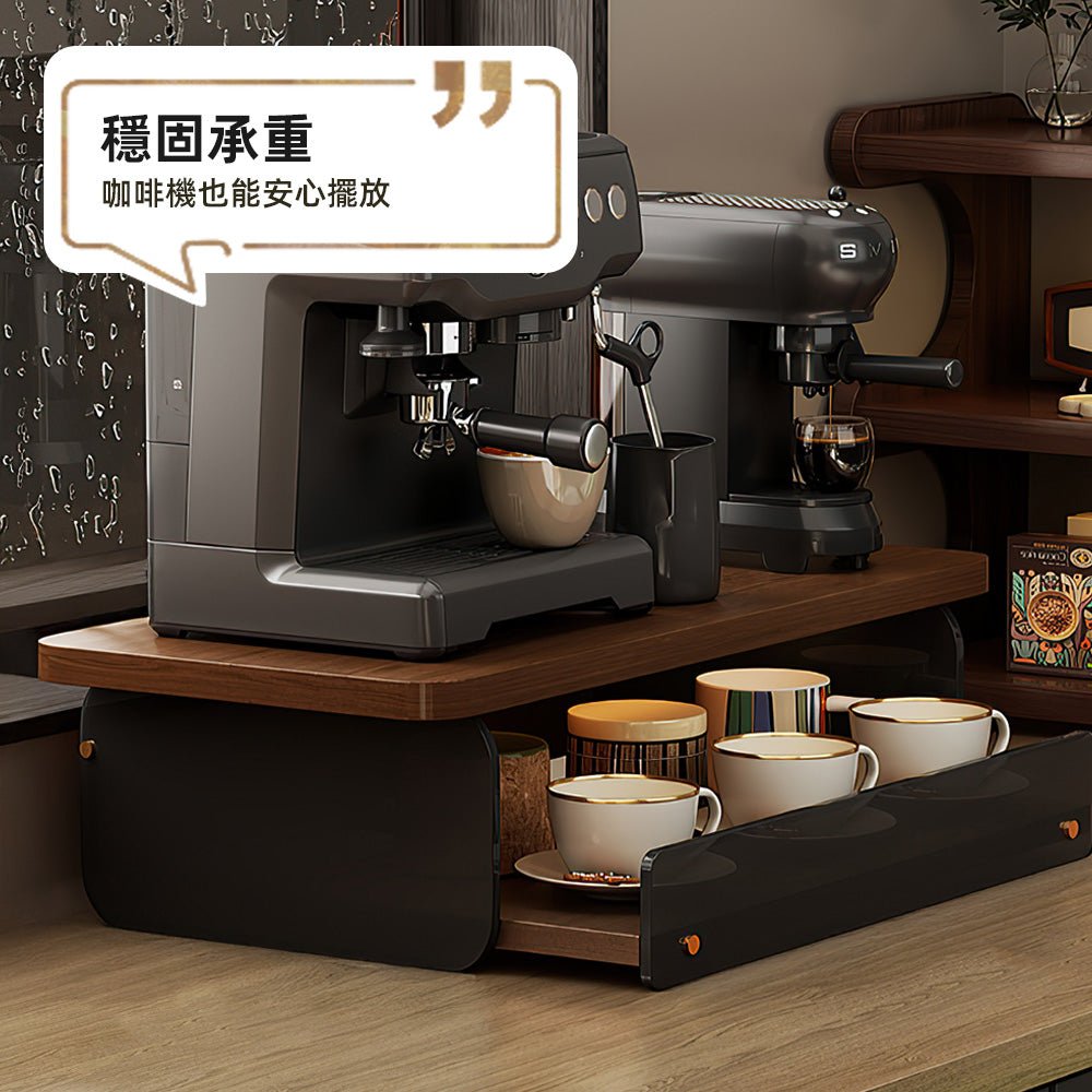 木紋桌上收納盒|抽屜滑軌設計・咖啡角落更整齊有序