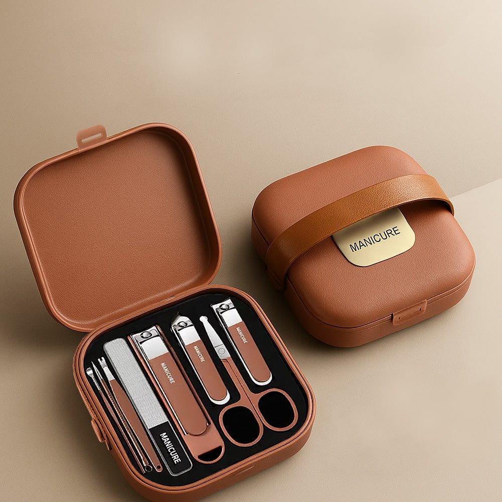 質感咖系修容指甲剪8件組|防飛濺俐落剪裁・手提收納好攜帶・一套搞定手足護理