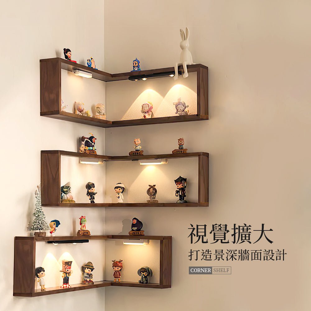 實木轉角置物架|把牆角變成展示風景的收納層次