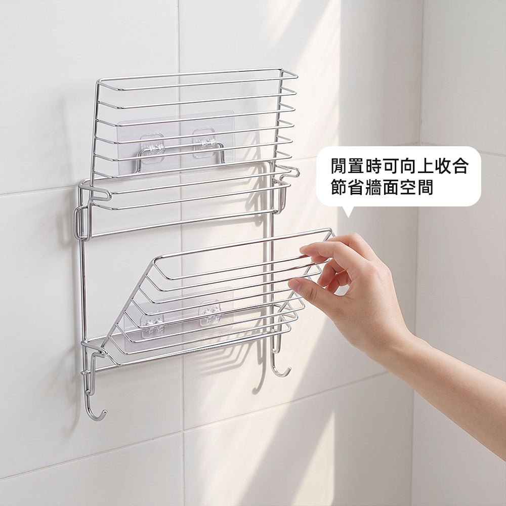 不鏽鋼雙層浴室架|免打孔上牆・濕滑浴室也能收得整齊
