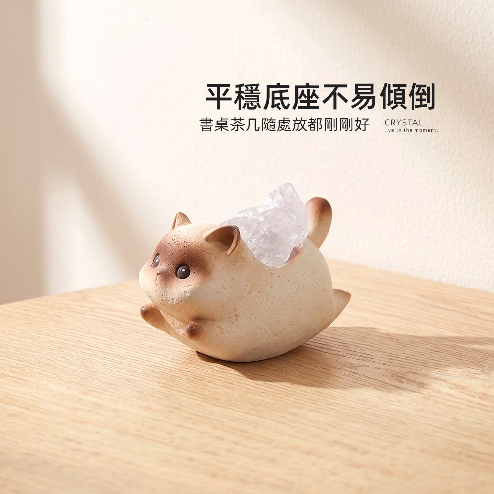 貓咪水晶擺件|背窩一塊原礦・桌角多份療癒感