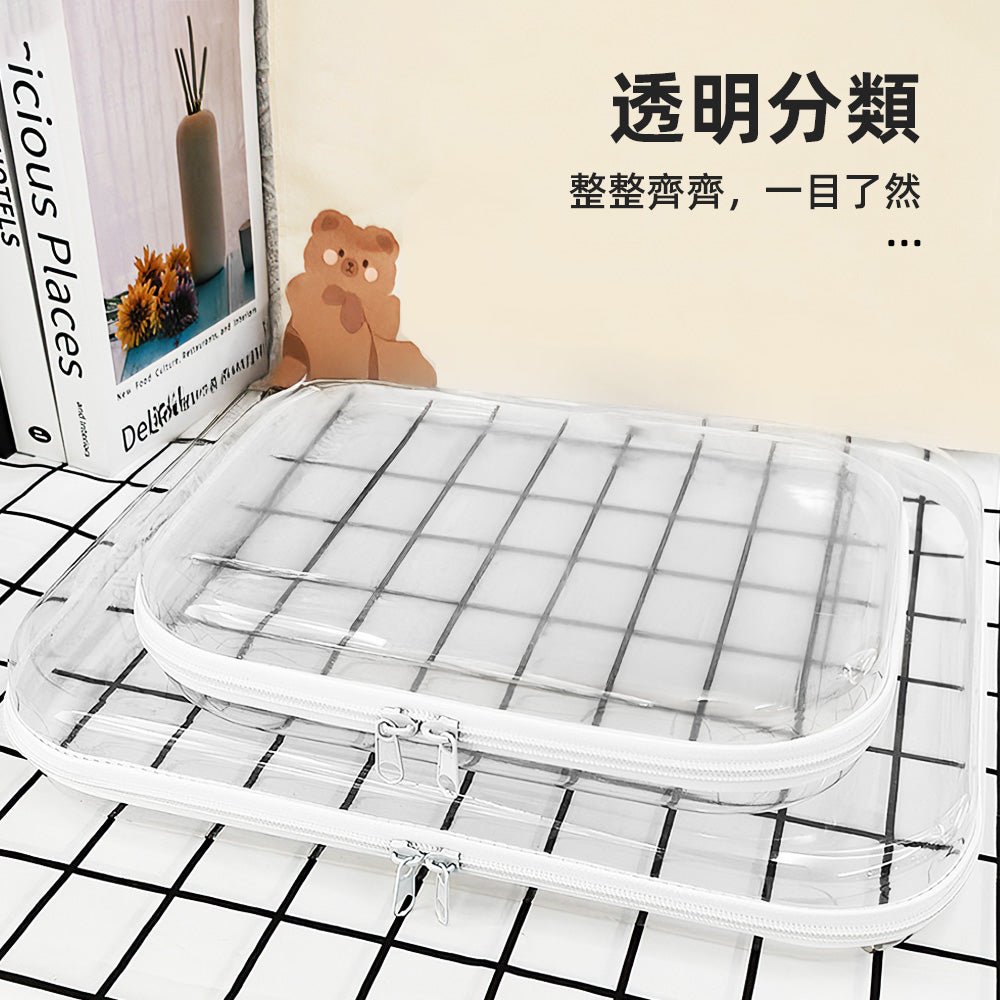 透明硬殼收納包|硬挺透明一目了然・可水洗防潑水・洗漱化妝收線一次搞定