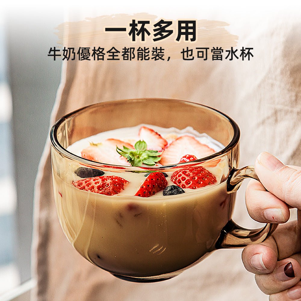 木蓋早餐杯 480ml|附蓋更衛生・冰川紋玻璃質感升級・牛奶咖啡都能裝的早晨神器