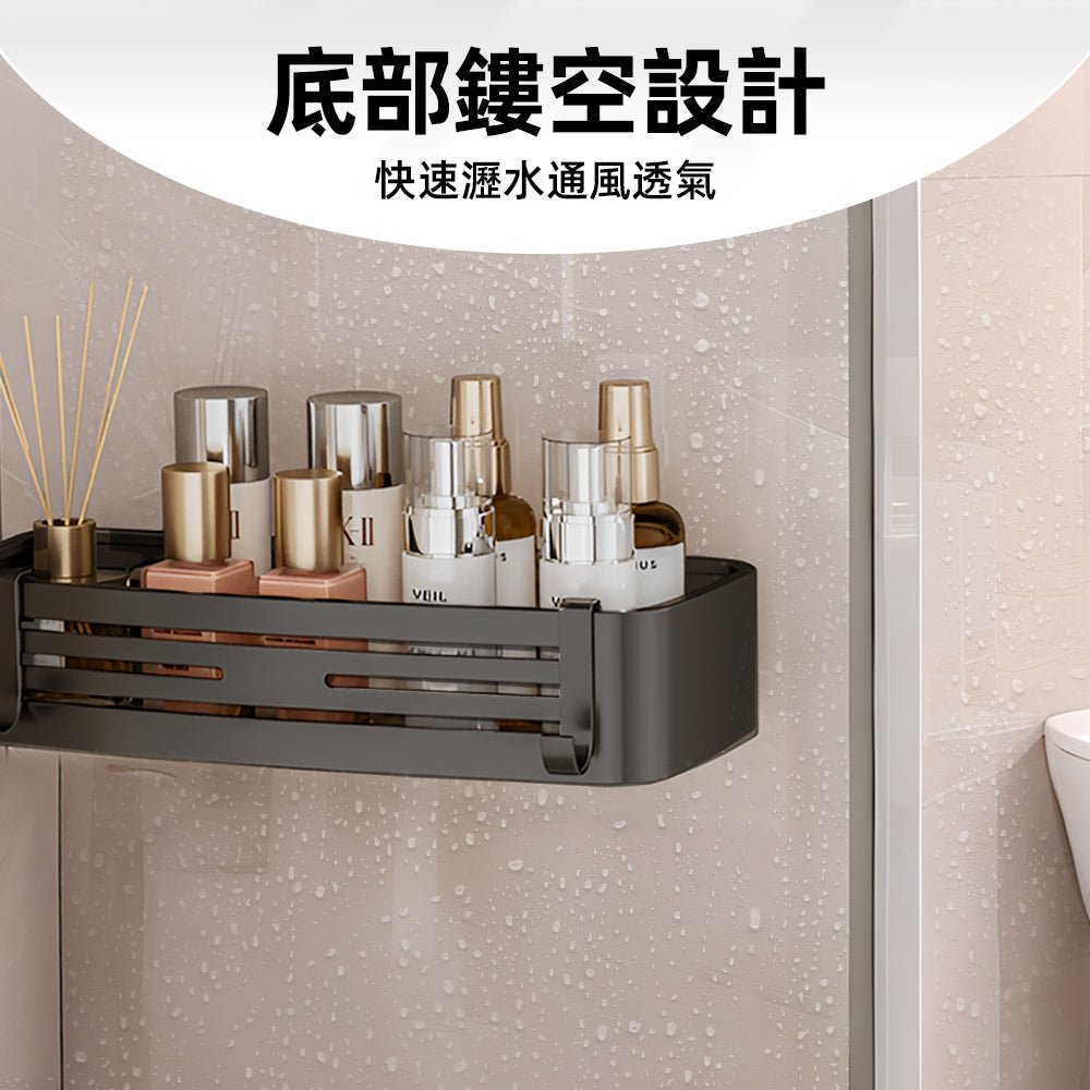 太空鋁吸盤浴室架|免釘免鑽秒貼牆.收納洗沐不再東倒西歪