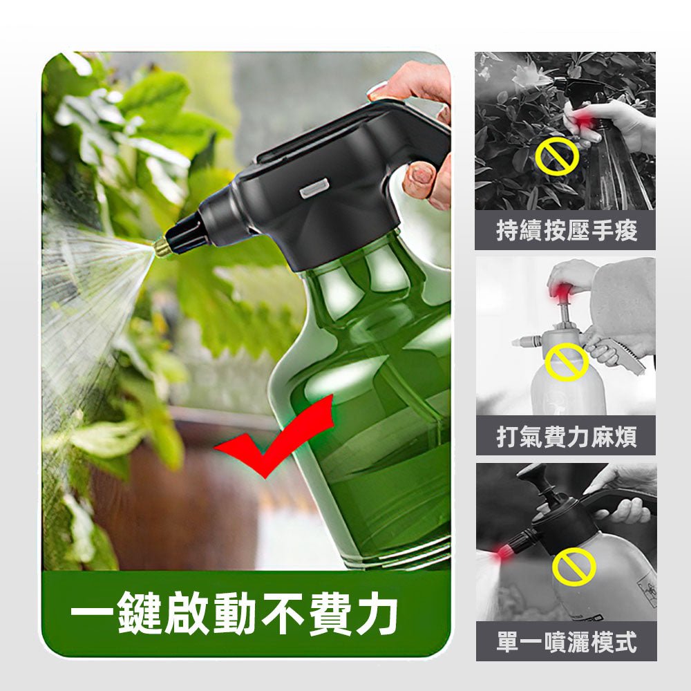 電動噴壺 3L|免壓力按鈕式出水・細霧水柱雙模式・USB 無線續航澆水不卡手