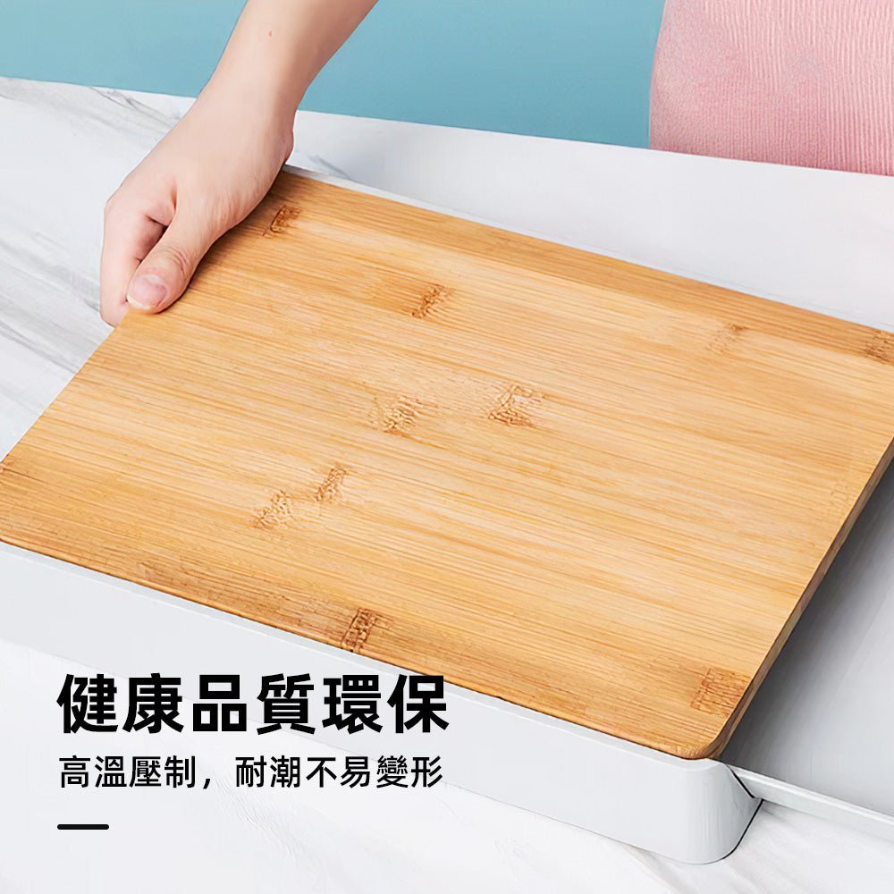 抽屜式砧板|一體成型切菜+收納・高密竹材不吸水・邊角防滑不滑動