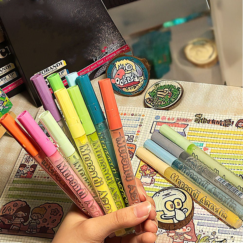 莫蘭迪色丙烯馬克筆 12 色 DIY 手作塗鴉效果展示|上手家居