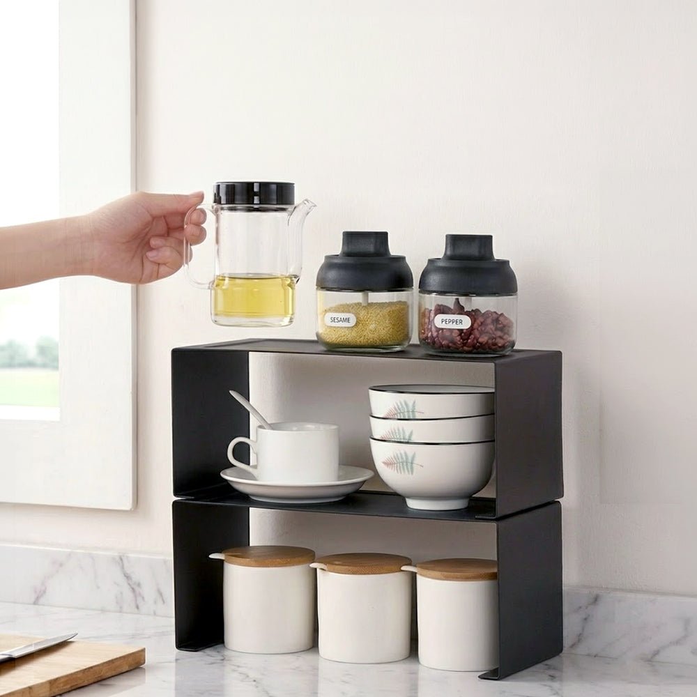 質感黑醬料收納架|廚房檯面空間擴充・整潔收納調味品罐