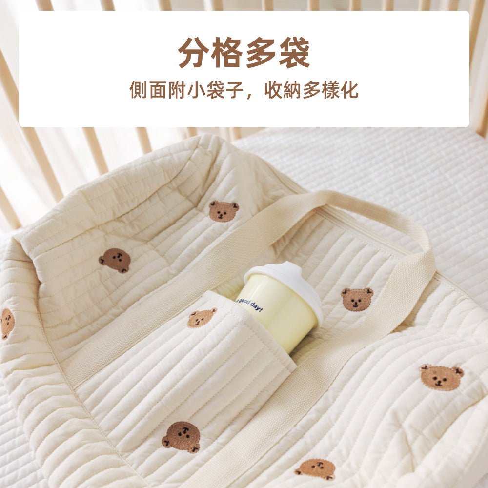 純棉刺繡媽媽包|柔軟收納大空間・手提斜背都好看