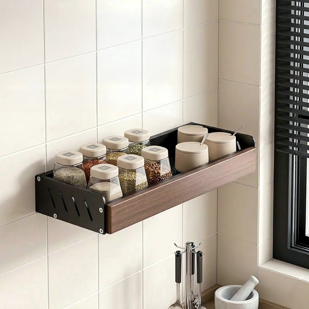 胡桃木調味架|壁掛收納省空間・打造質感廚房