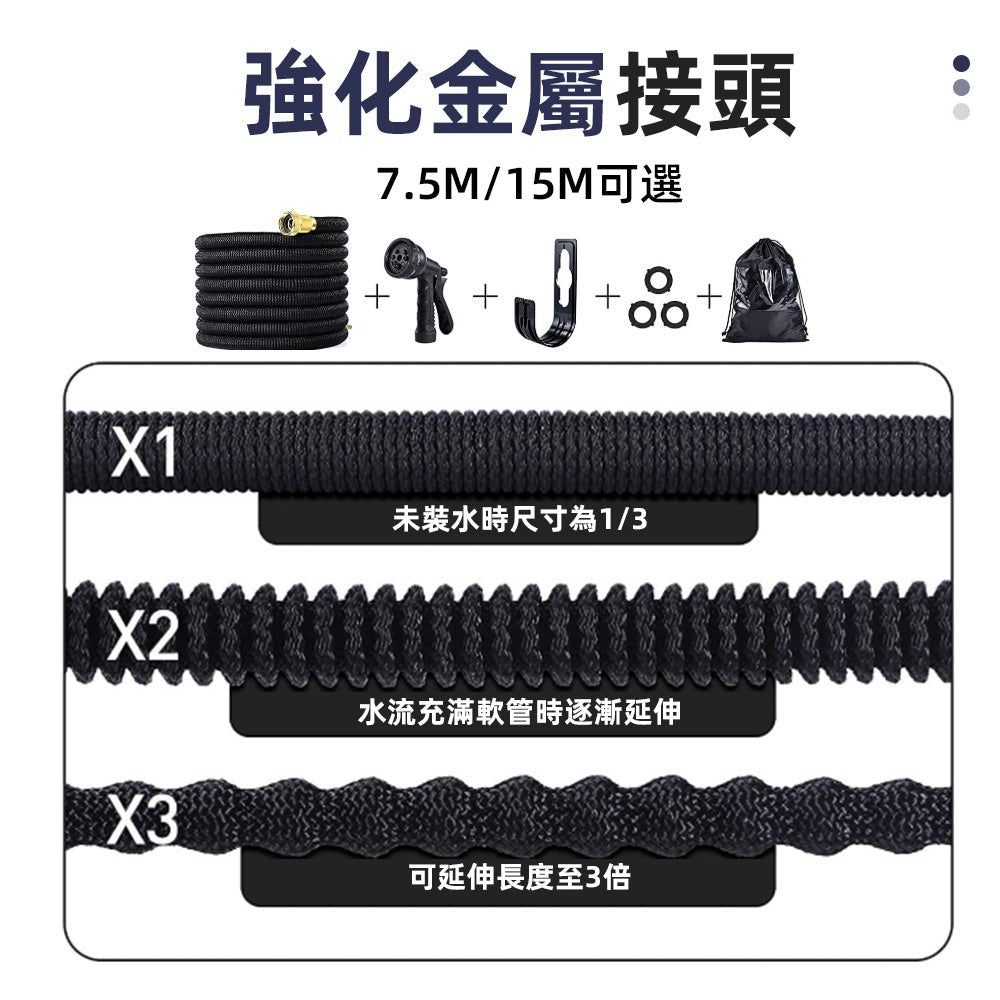 3750D高壓防爆伸縮水管組|三倍伸縮不打結・八段水花洗車澆花神器