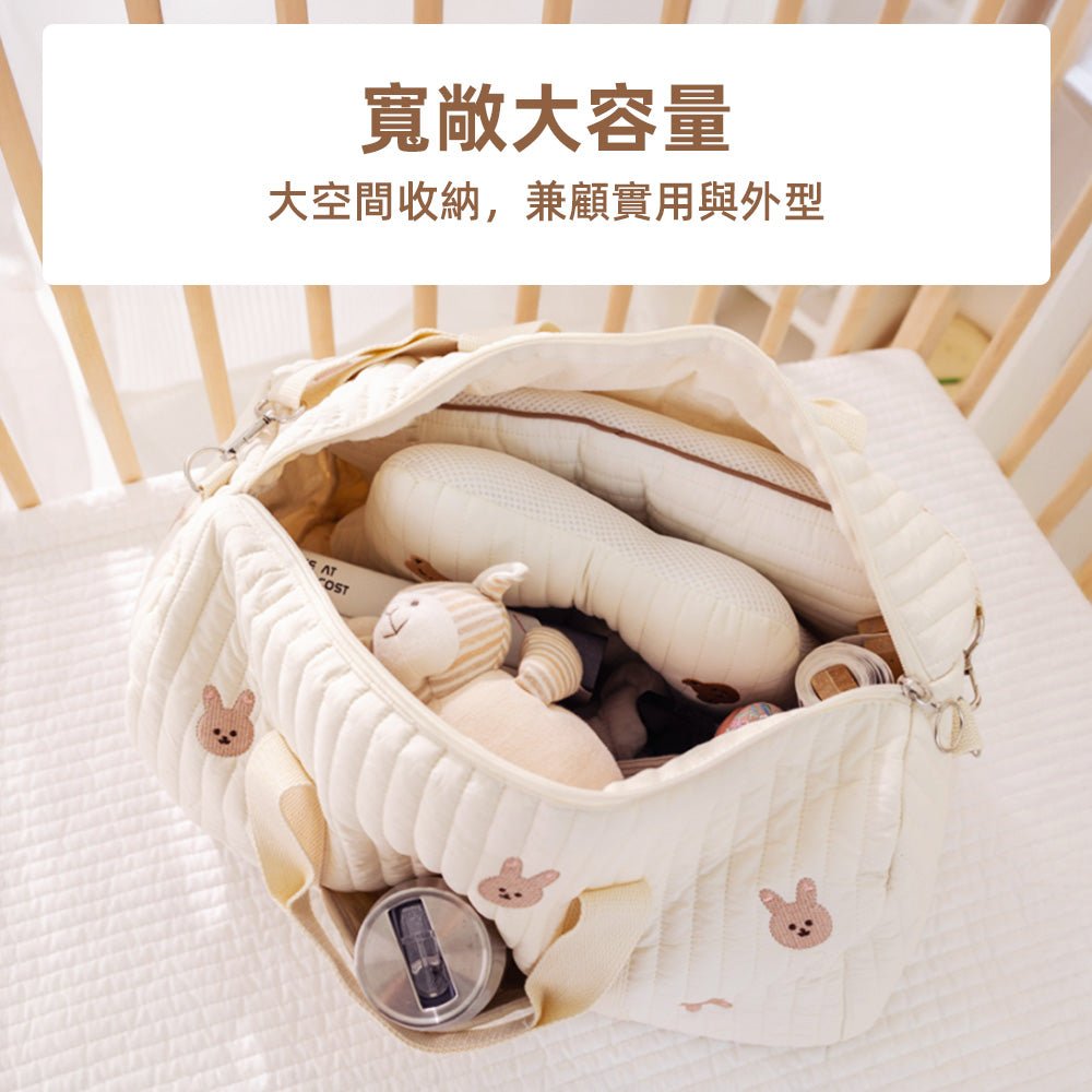純棉刺繡媽媽包|柔軟收納大空間・手提斜背都好看