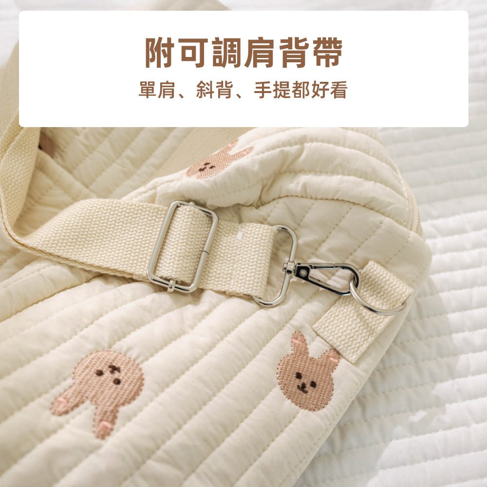 純棉刺繡媽媽包|柔軟收納大空間・手提斜背都好看