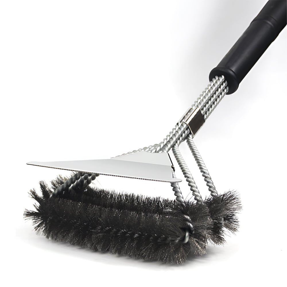 長柄不鏽鋼清潔鋼刷|烤網焦垢輕鬆除・加長握柄隔熱不燙手