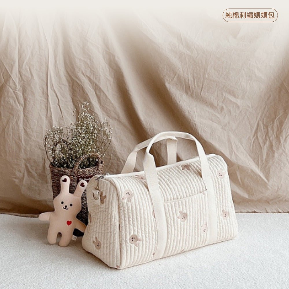 純棉刺繡媽媽包|柔軟收納大空間・手提斜背都好看